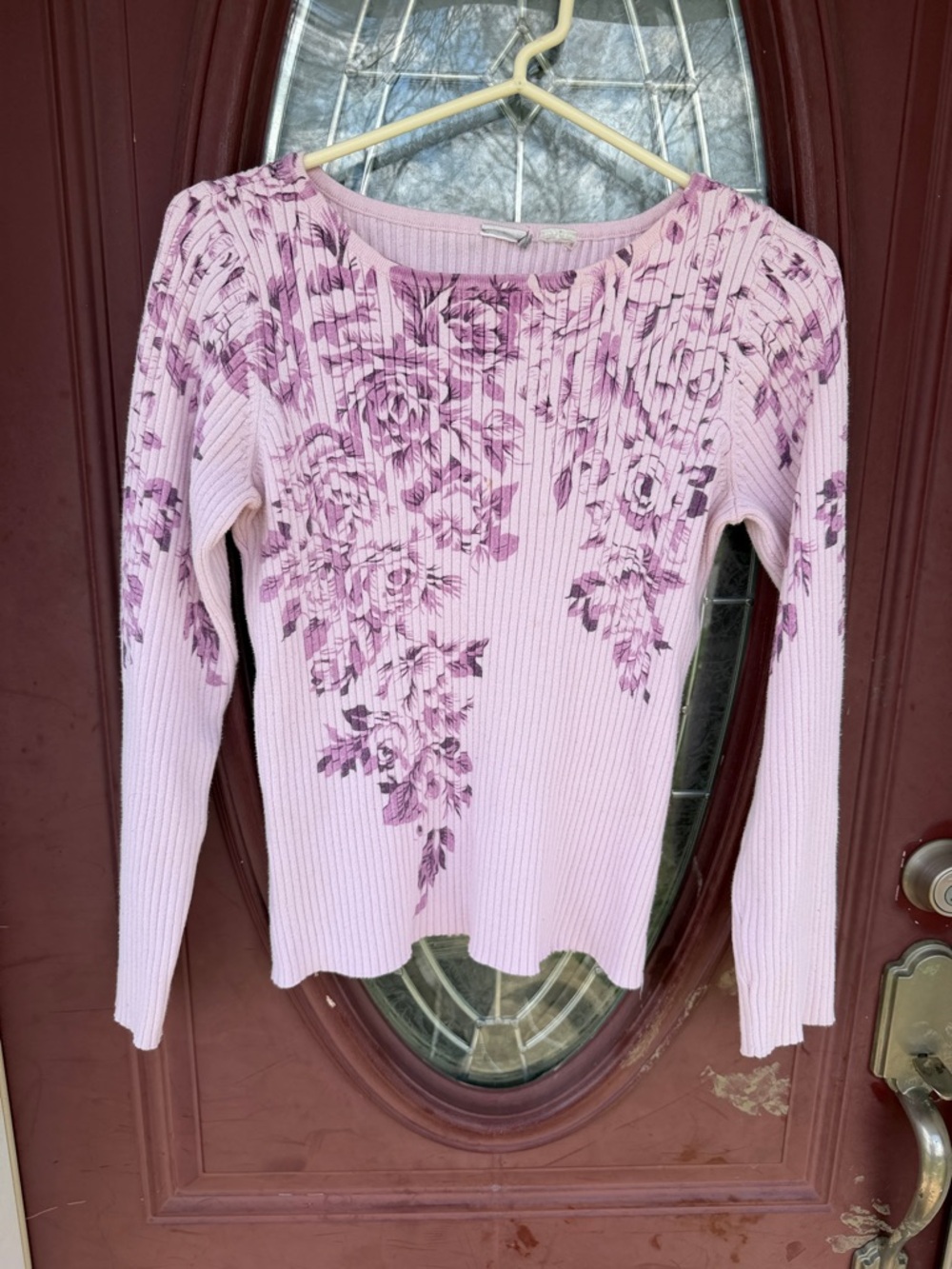 Pink Floral Ribbed Long Sleeve Top
